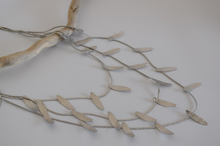 Handcrafted Chloris necklace, Greek hammered jewelry, 18K gold plated, leaf-inspired chain design