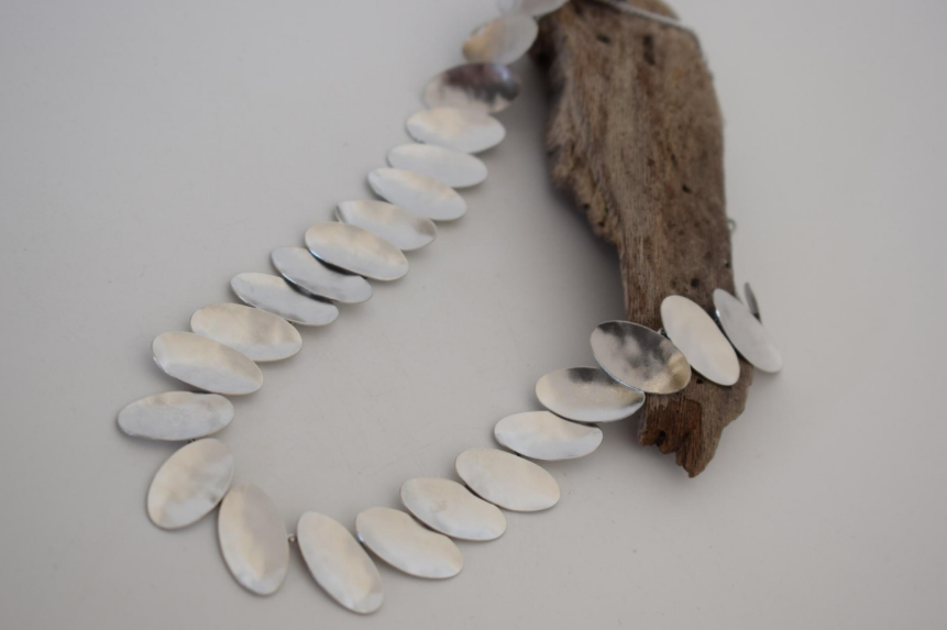 Handcrafted Ilios necklace, Greek hammered jewelry, 18K gold plated, oval disc design inspired by the sun