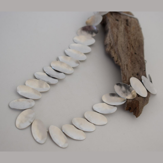 Handcrafted Ilios necklace, Greek hammered jewelry, 18K gold plated, oval disc design inspired by the sun