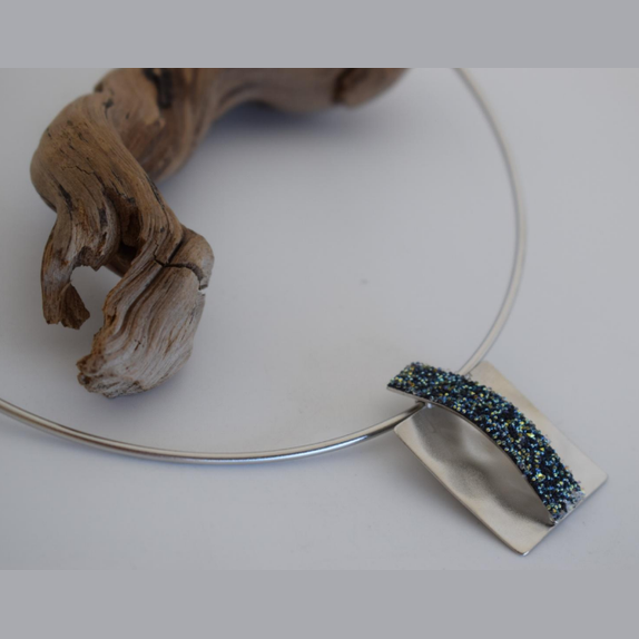 Handcrafted Astypalaia necklace, Greek hammered jewelry, 18K gold plated, wave-shaped pendant with Swarovski crystal detail