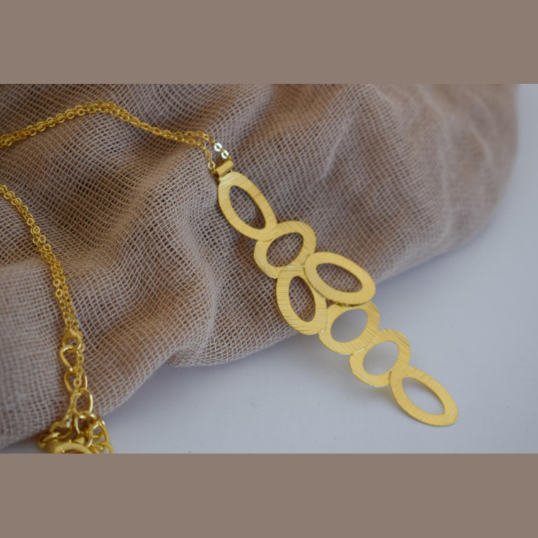 Handcrafted Amphora necklace, Greek hammered jewelry, silver plated, vertical graduated oval cut-out design