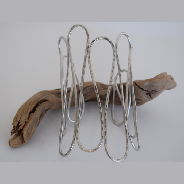 Aenaon Cuff Bracelet in 18K gold or silver plated Greek hammered infinity design