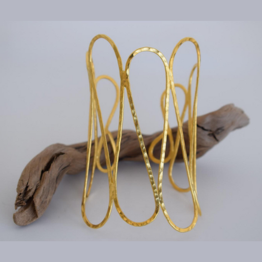 Aenaon Cuff Bracelet in 18K gold or silver plated Greek hammered infinity design