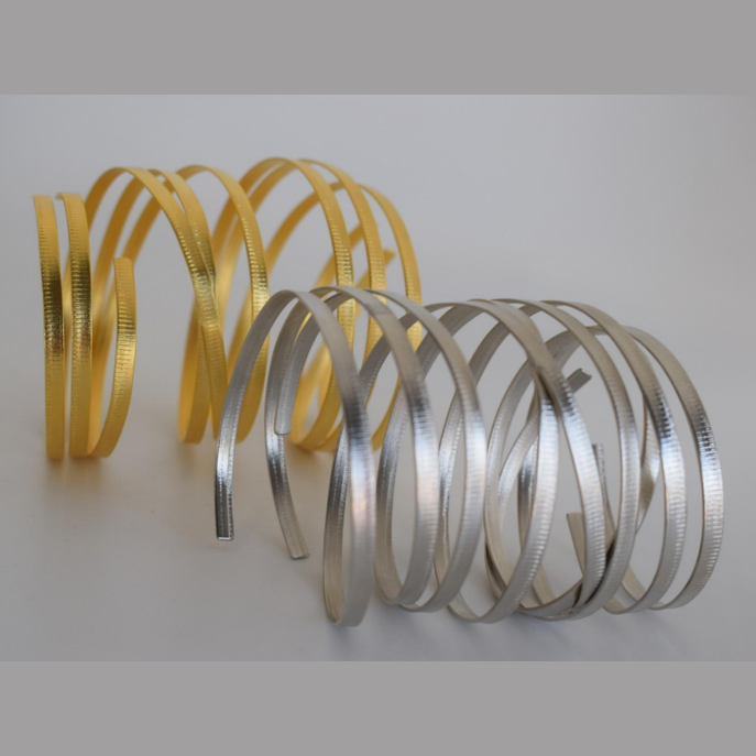 Aetheras Bracelet – Greek Hammered Jewelry – 18K Gold or Silver Plated – Multi-Spiral Cuff Design