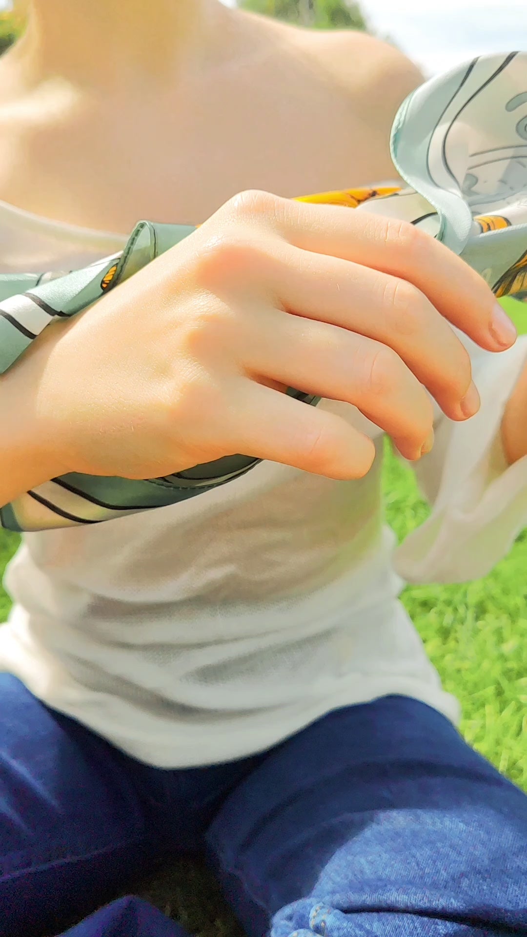 Golden Magnolia luxury silk square scarf 55x55 cm – turquoise with golden floral print – CF fashion