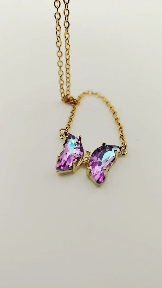 Gold-tone Stainless Steel Butterfly Pendant Necklace – Hypoallergenic with Rainbow Colors