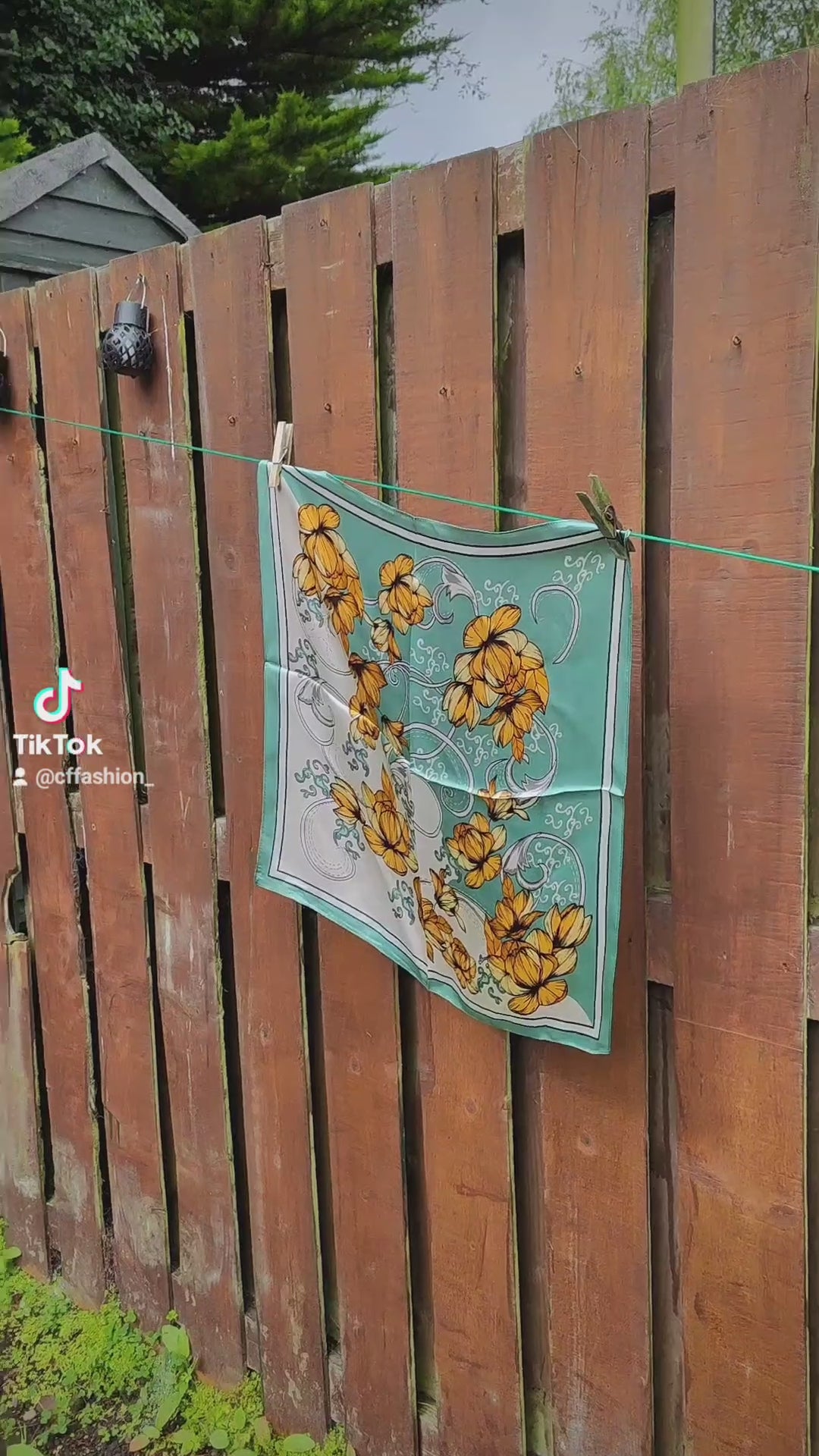 Golden Magnolia luxury silk square scarf 55x55 cm – turquoise with golden floral print – CF fashion