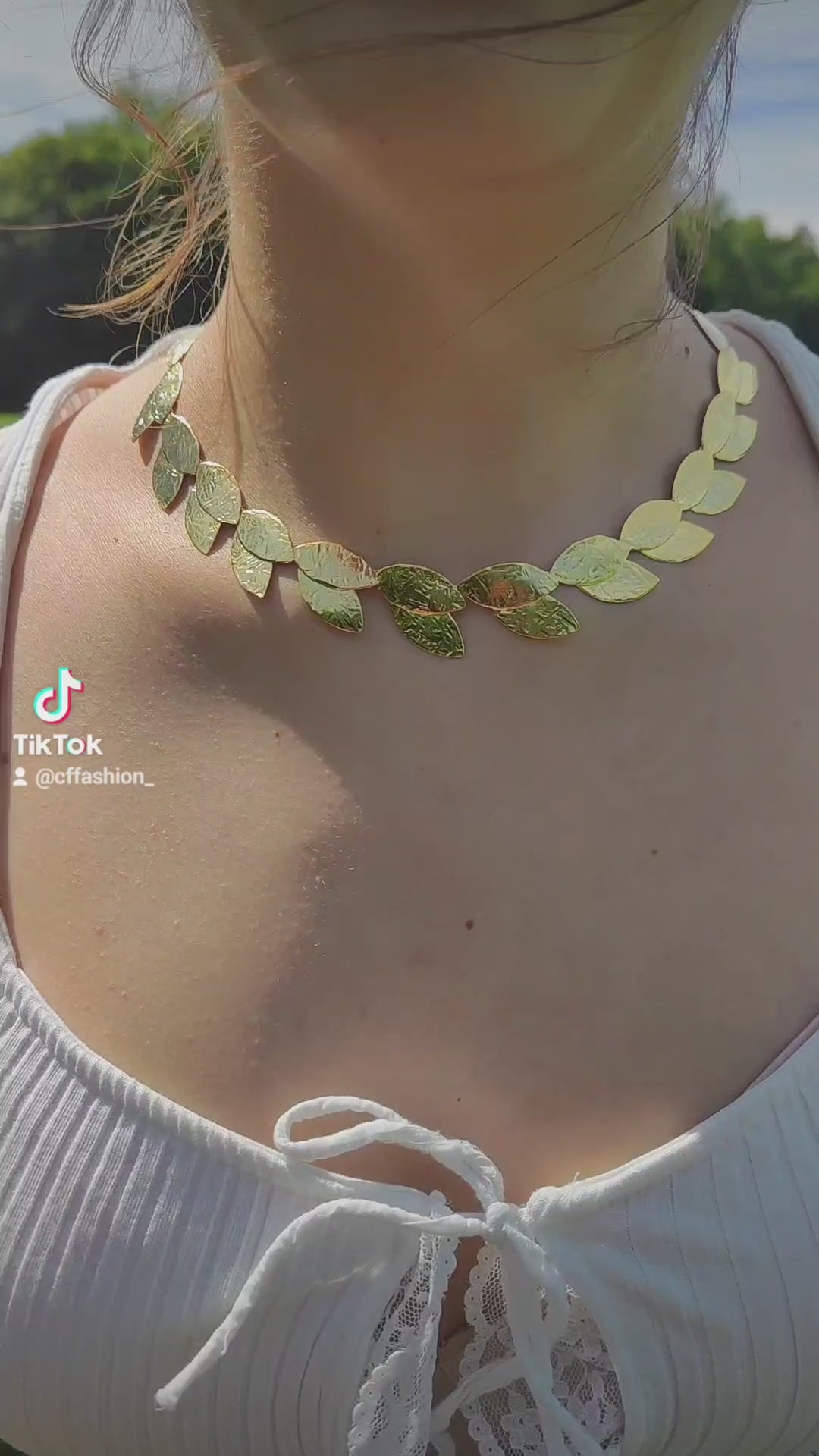 Daphne necklace Greek hammered jewelry 18K gold or silver plated leaf design