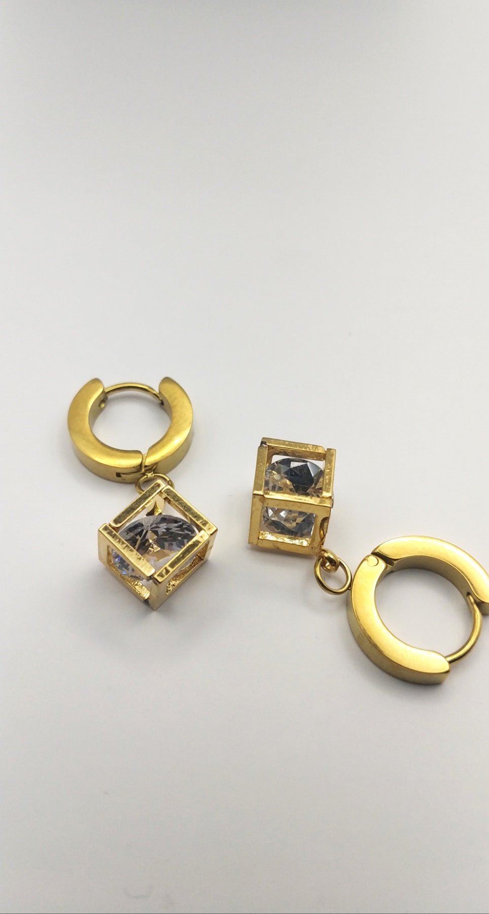 Geometric Crystal Stainless Steel Hoop Earrings