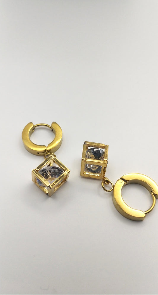 Geometric Crystal Stainless Steel Hoop Earrings