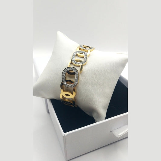 “Hug” Wide Stainless Steel Bracelet with Rhinestone Accents