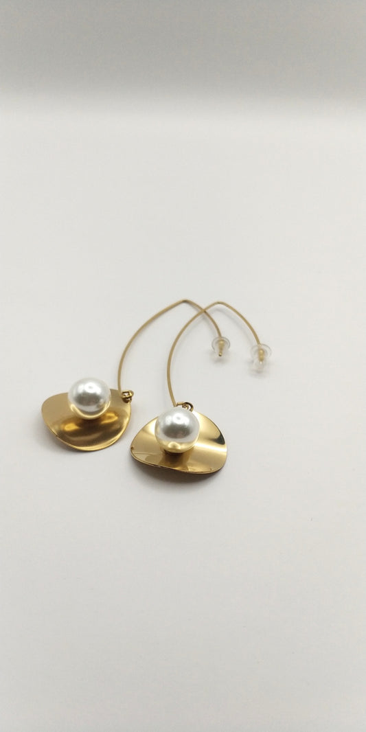 Disc Pearl Stainless Steel Drop Earrings – Modern Elegance & Timeless Charm - SSE 7 - CF fashion
