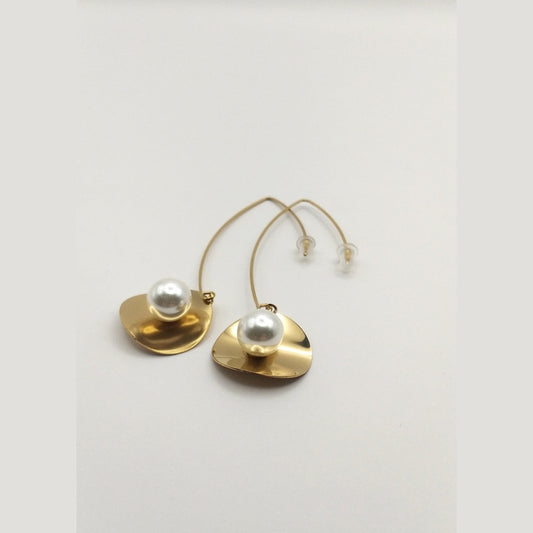 Disc Pearl Stainless Steel Drop Earrings – Modern Elegance & Timeless Charm - SSE 7 - CF fashion