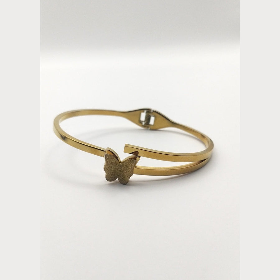 Butterfly Stainless Steel Cuff Bracelet with Diamond-Cut Wings