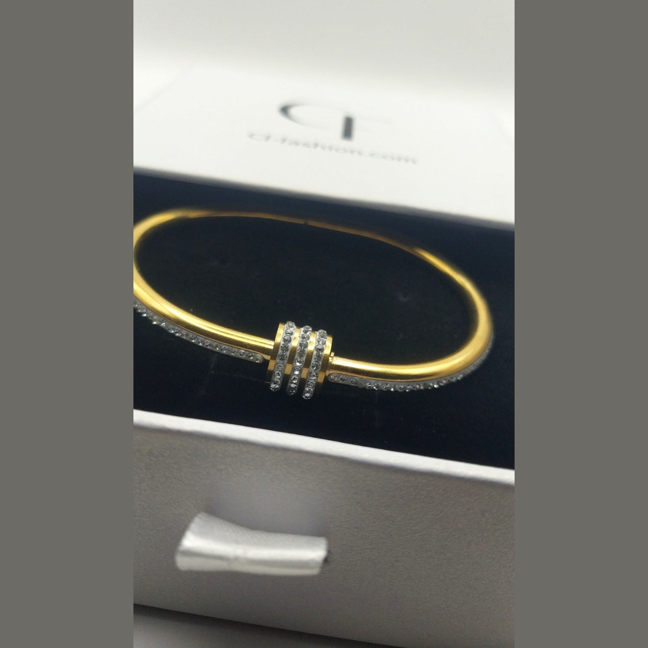 Minimal Stainless Steel Cuff Bracelet with Crystal Cylinder Accent