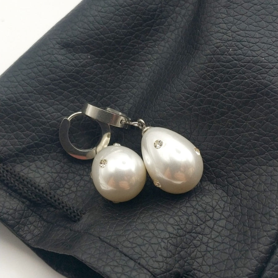 Earrings Pearl Hoop for Women Gold Stainless Steel SSE012 cffashion