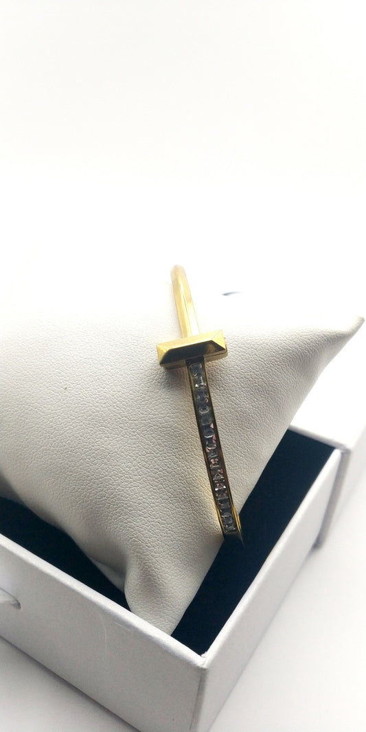 Stainless Steel Geometric Cuff Bracelet with Crystal Accents