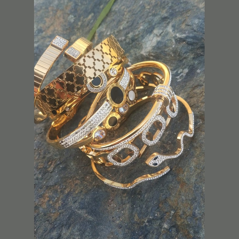 “Hug” Wide Stainless Steel Bracelet with Rhinestone Accents