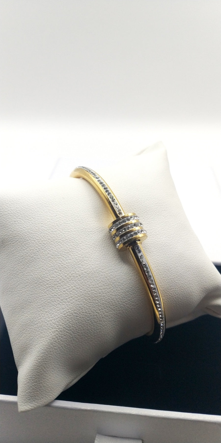 Minimal Stainless Steel Cuff Bracelet with Crystal Cylinder Accent
