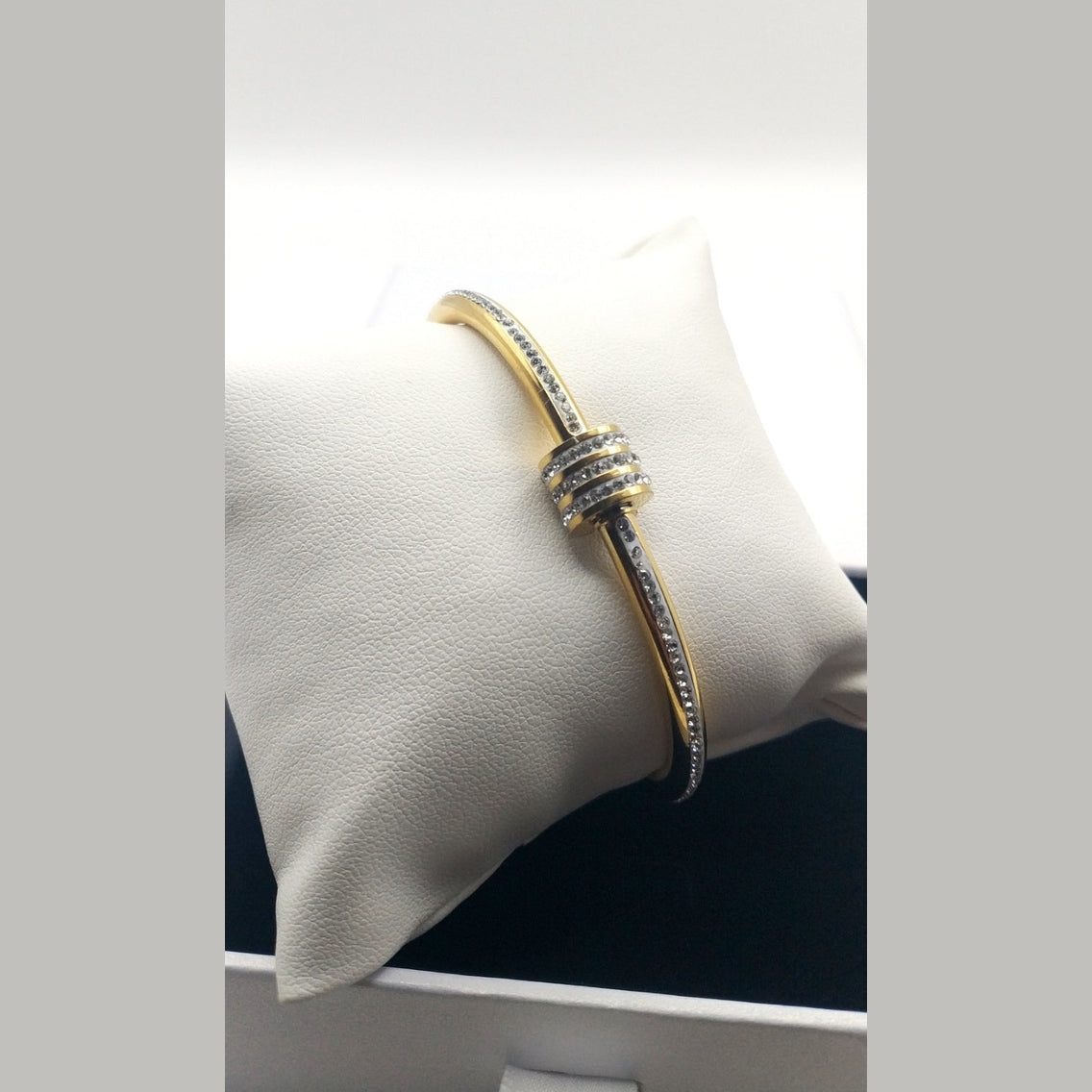 Minimal Stainless Steel Cuff Bracelet with Crystal Cylinder Accent