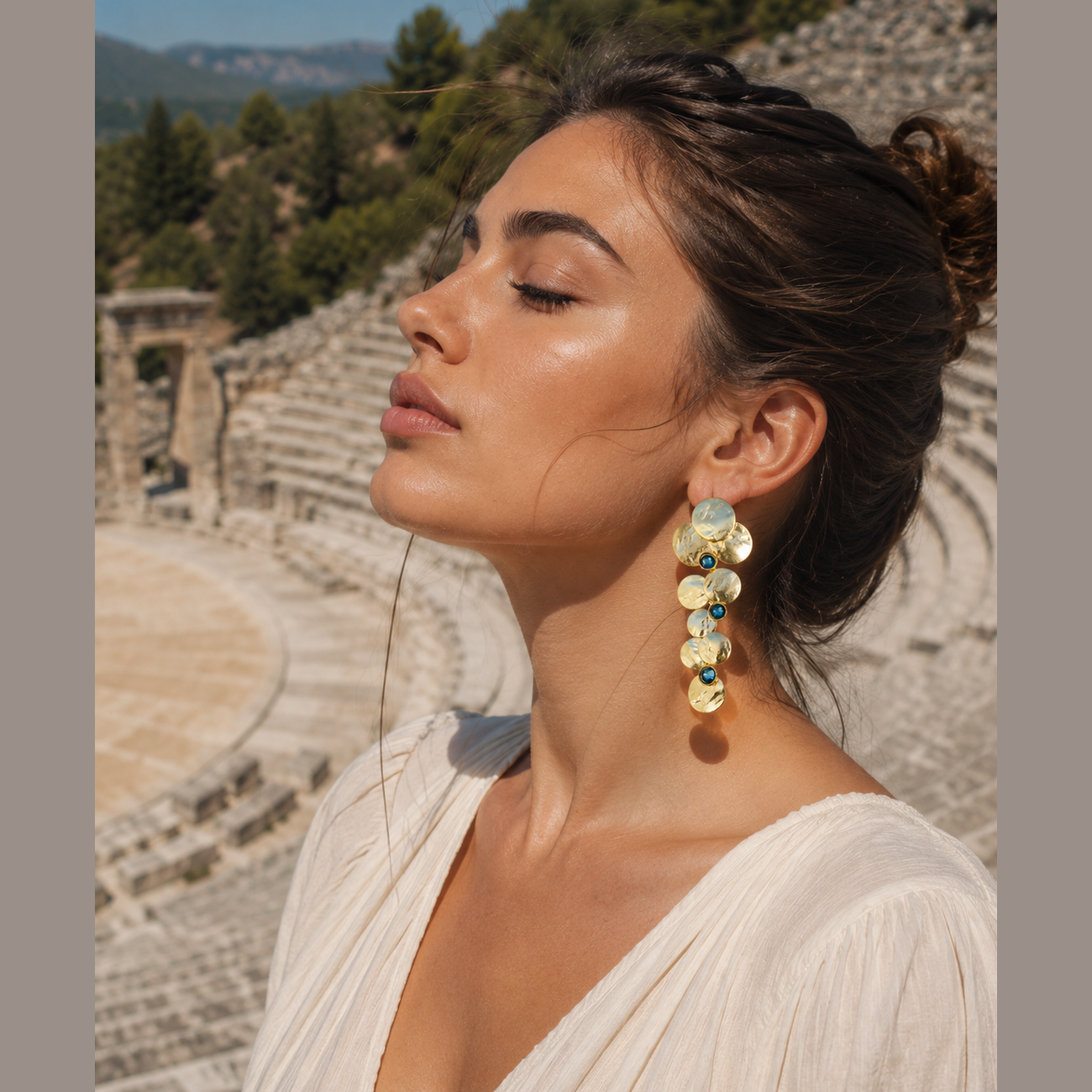 Epidavros3 Earrings – Handmade Greek Hammered Jewelry – 18K Gold or Silver Plated with Fine Crystals - C46 - CF fashion