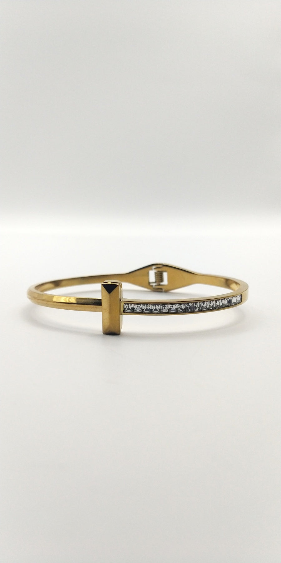 Stainless Steel Geometric Cuff Bracelet with Crystal Accents