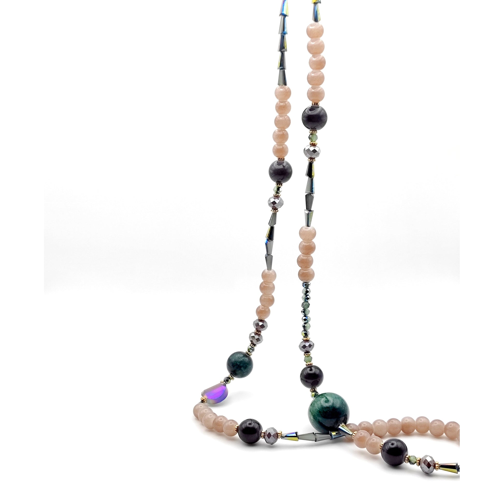 Handmade Semi-Precious Stone Necklace – Green Agate, Rose Quartz & Obsidian