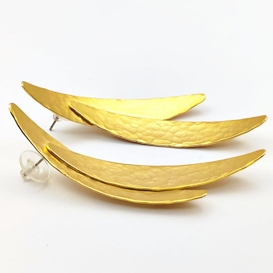 Pterygion earrings – Greek hammered jewelry – 18K gold, silver or rose gold plated – elongated hammered wing design