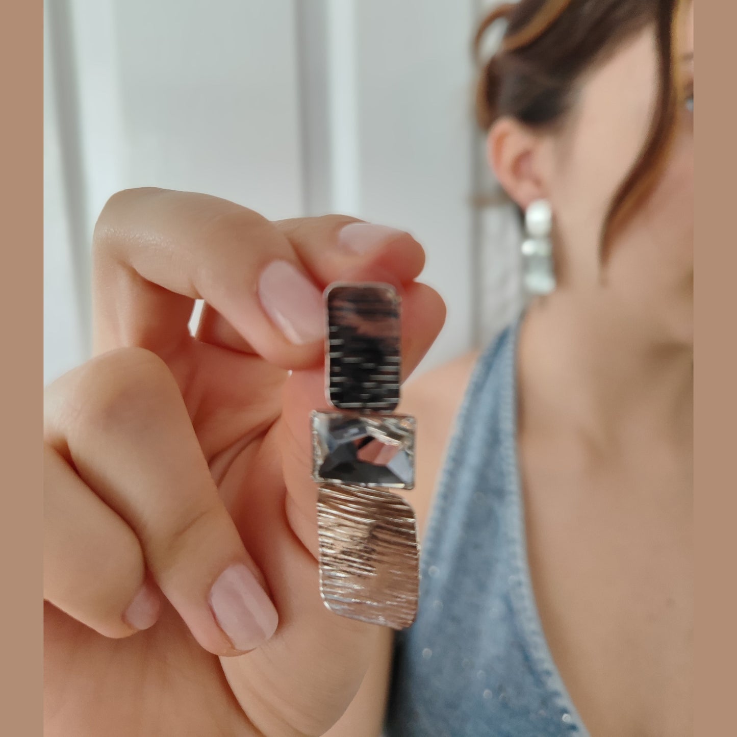 Persephone earrings Greek hammered jewelry 18K gold or silver plated with crystal