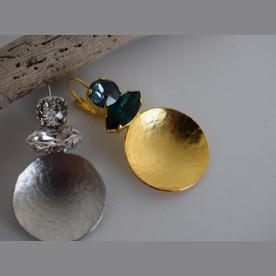 Santorini Earrings With Crystal – Handmade Greek Hammered Jewelry – 18K Gold or Silver Plated - N2108 - CF fashion