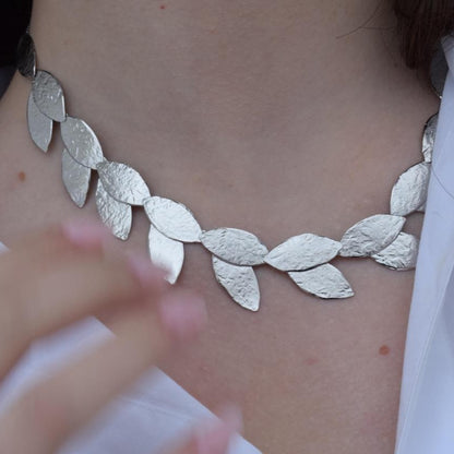 Daphne necklace Greek hammered jewelry 18K gold or silver plated leaf design