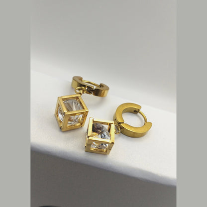 Geometric Crystal Stainless Steel Hoop Earrings 