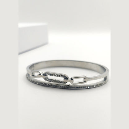 Stainless Steel Double Row Bracelet with Rhinestone Detailing