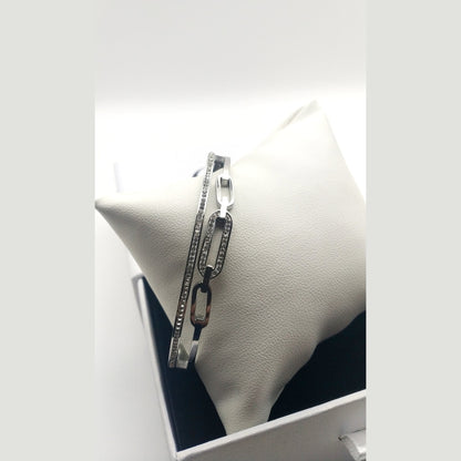 Stainless Steel Double Row Bracelet with Rhinestone Detailing