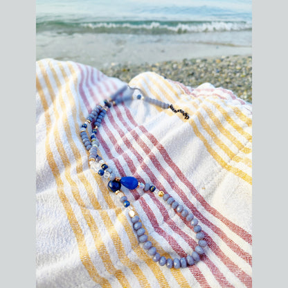 Handmade Blue Agate & Lapis Lazuli Necklace – 18K Gold Plated Natural Gemstones