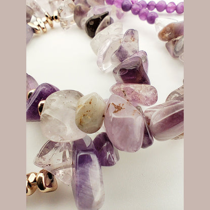 Handmade Amethyst Necklace – Natural Purple Gemstones & Gold Plated Accents 