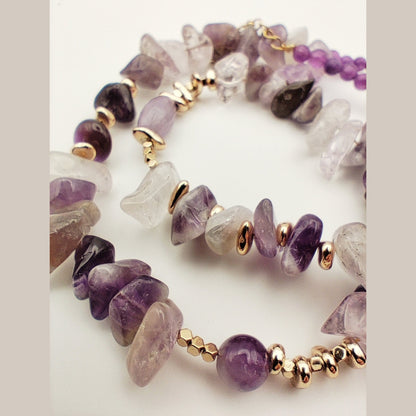 Handmade Amethyst Chip Necklace – Natural Purple Gemstones & Gold Plated Accents 
