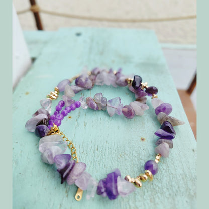 Handmade Amethyst Chip Necklace – Natural Purple Gemstones & Gold Plated Accents 