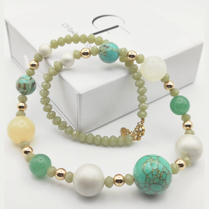 Handmade Natural Gemstone Necklace with Turquoise & Aventurine – 18k Gold-Plated Accents