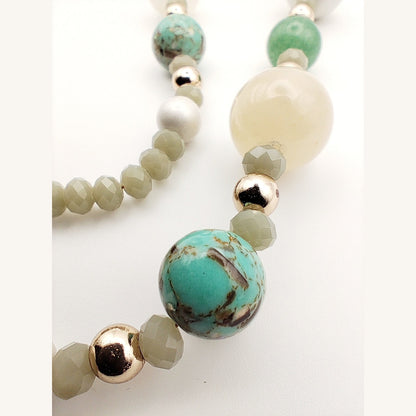 Handmade Natural Gemstone Necklace with Turquoise & Aventurine – 18k Gold-Plated Accents