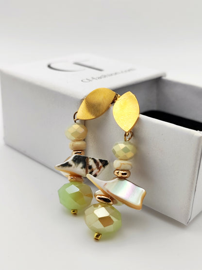 Handmade Jasper Earrings with 18K Gold Plating & Natural Greek Sea Shells 