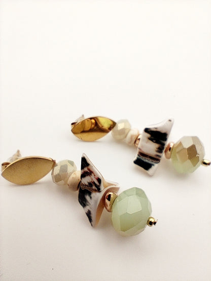 Handmade Jasper Earrings with 18K Gold Plating & Natural Greek Sea Shells - HNSE 4 - CF fashion