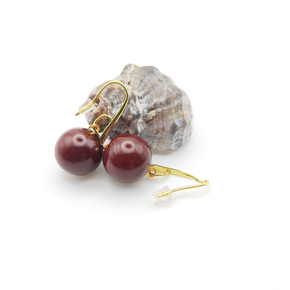 Elegant 18K Gold Plated Gemstone Earrings –  Burgundy Agate handmade