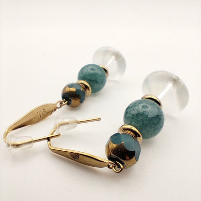 Elegant 18K Gold Plated Handmade Earrings with Amazonite and Opalite Crystals 