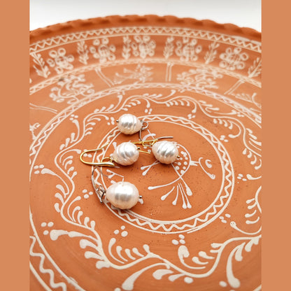 Hypoallergenic Handmade Cultured Pearl Earrings with 18K Gold Plated - HNSE 5 - CF fashion