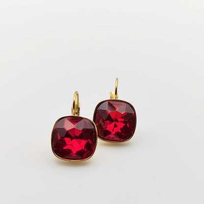 Hypoallergenic Stainless Steel Crystal Earrings red