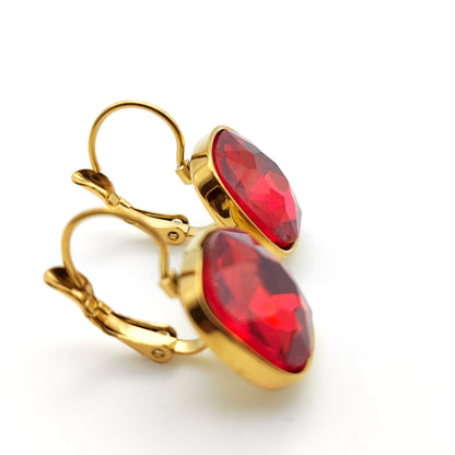 Hypoallergenic Stainless Steel Crystal Earrings red