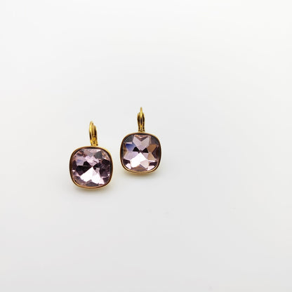 Hypoallergenic Stainless Steel Crystal Earrings  purple