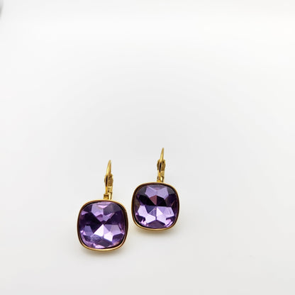 Hypoallergenic Stainless Steel Crystal Earrings purple