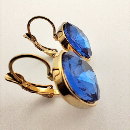 Hypoallergenic Stainless Steel Crystal Earrings blue